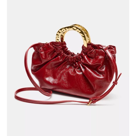 NEW Zara Runched Red Handbag - Picture 2 of 5